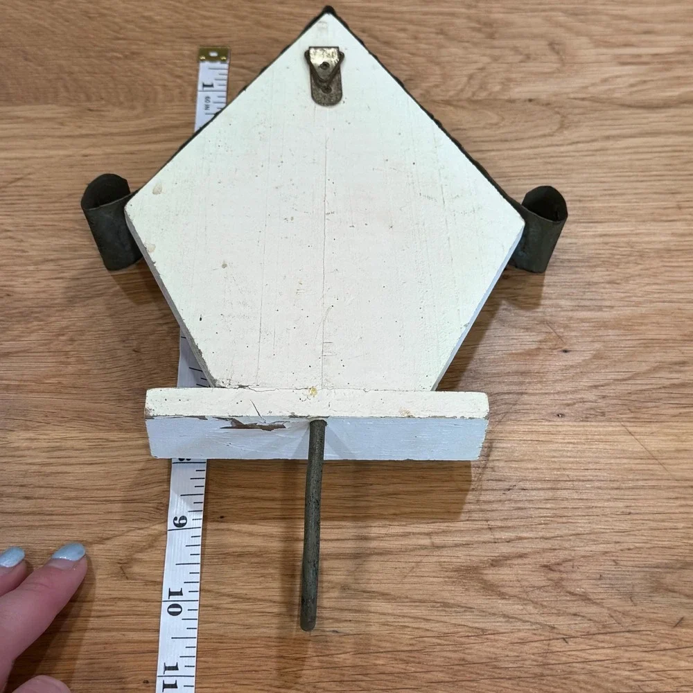 Rustic Birdhouse Wall Hook Distressed Wood Metal Farmhouse Decor White Green